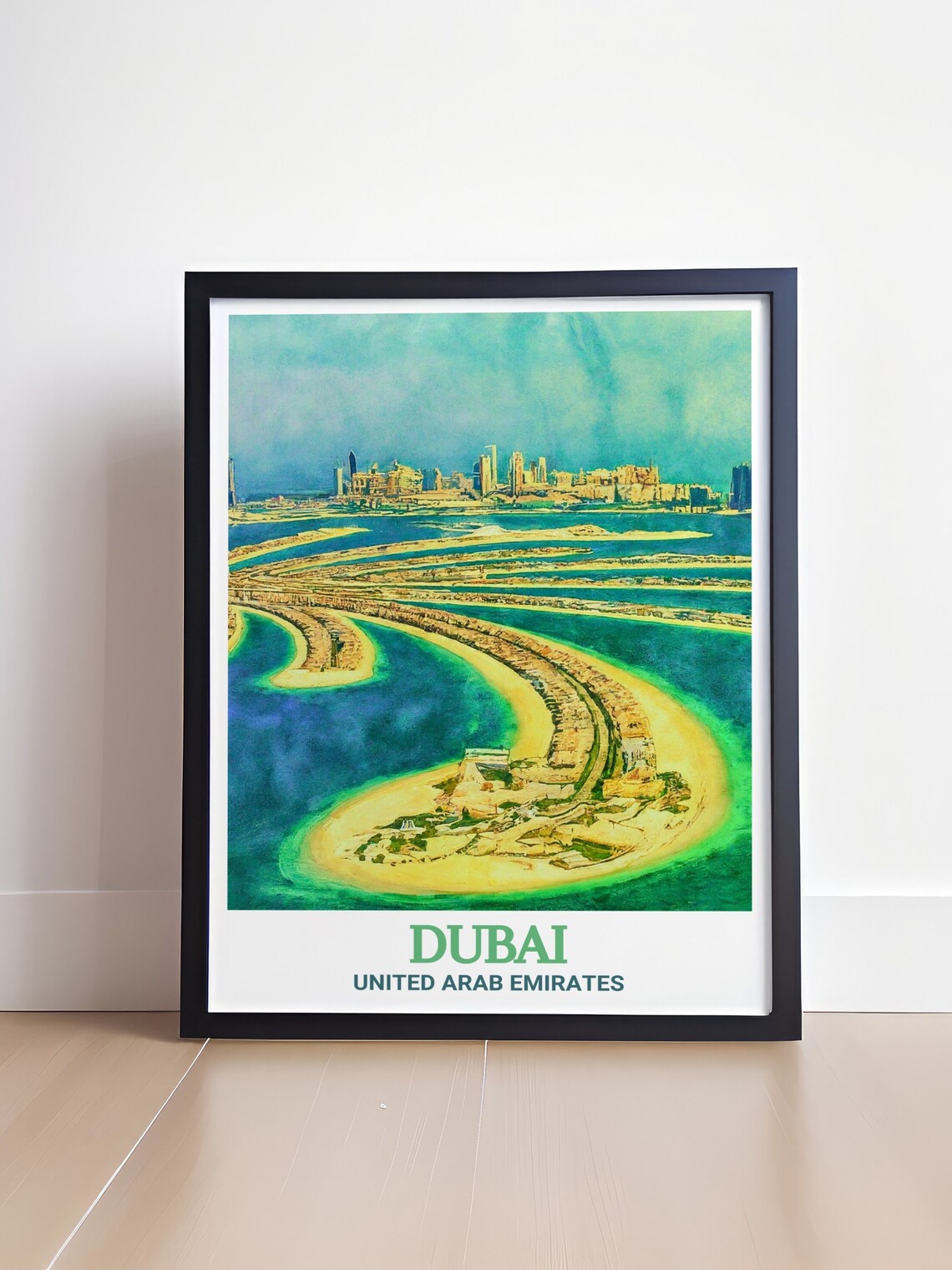 Dubai Palm Jumeirah Aerial Island City Skyline UAE Travel Poster - Image 4