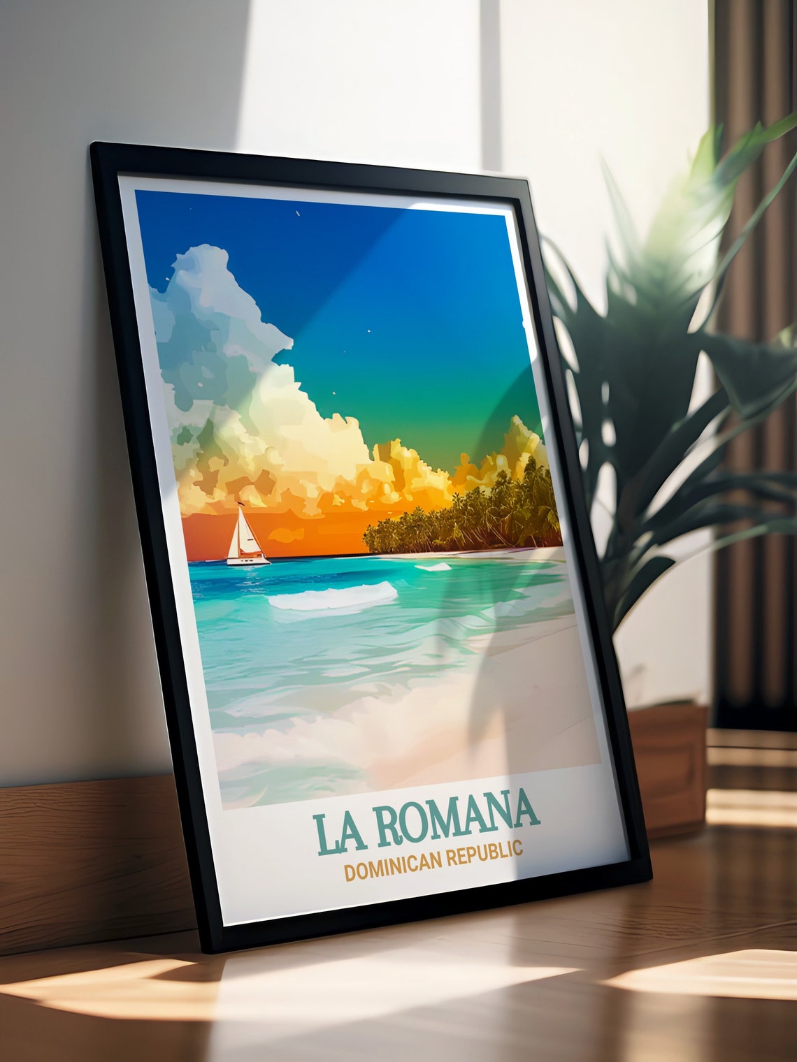 La Romana Bayahibe Beach Sailboat Sunset Caribbean Sea Poster - Image 3