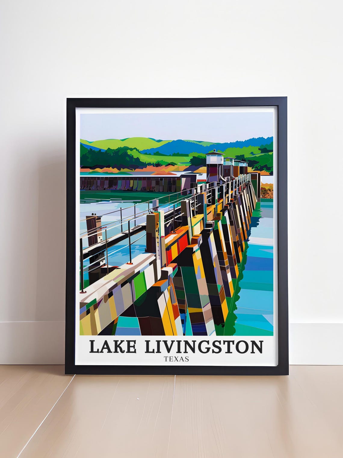 Lake Livingston Texas Dam Geometric Pop Art Colorful Travel Poster - Image 4