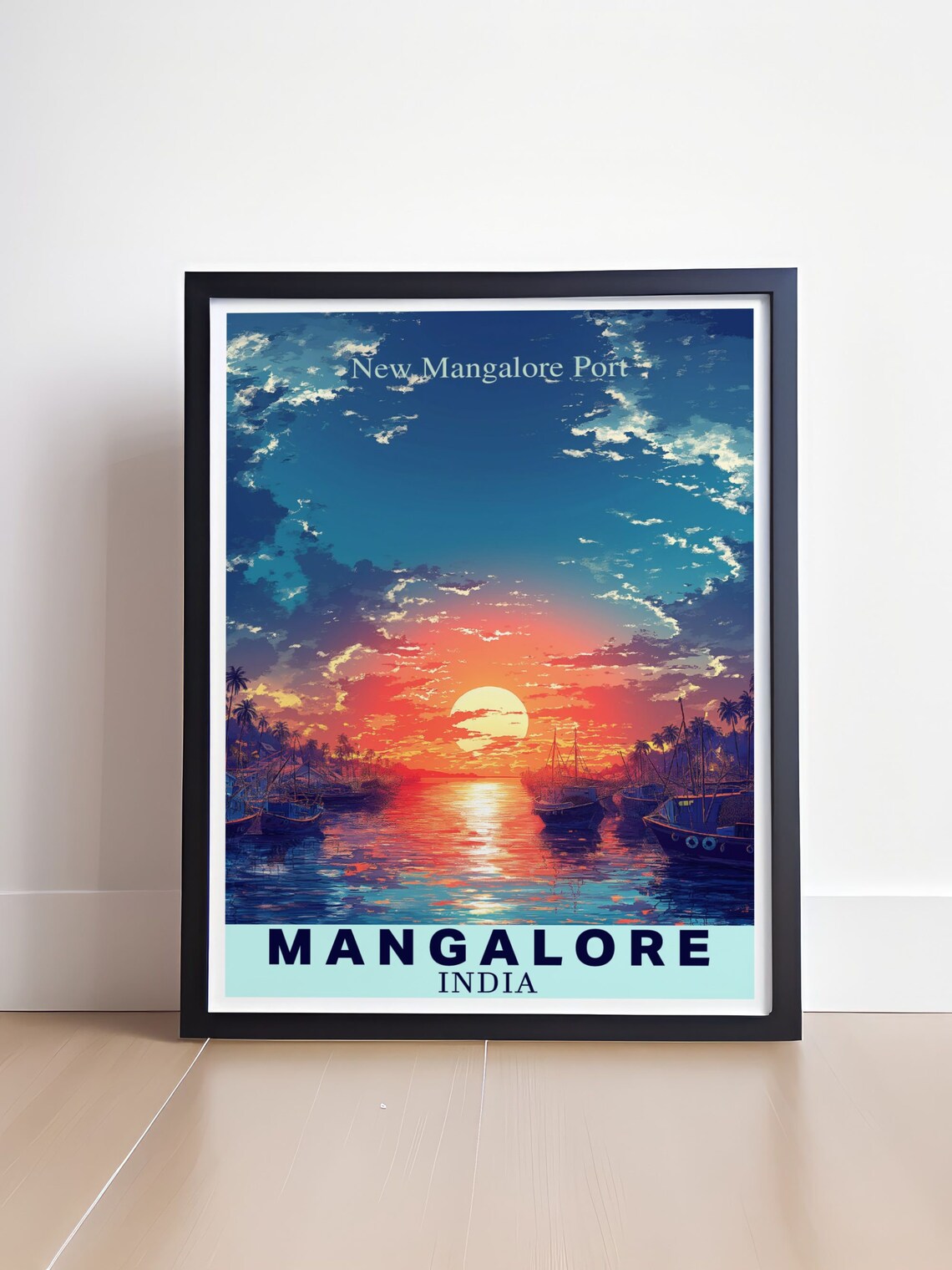 New Mangalore Port Sunset Harbor Fishing Boats India Travel Poster - Image 4