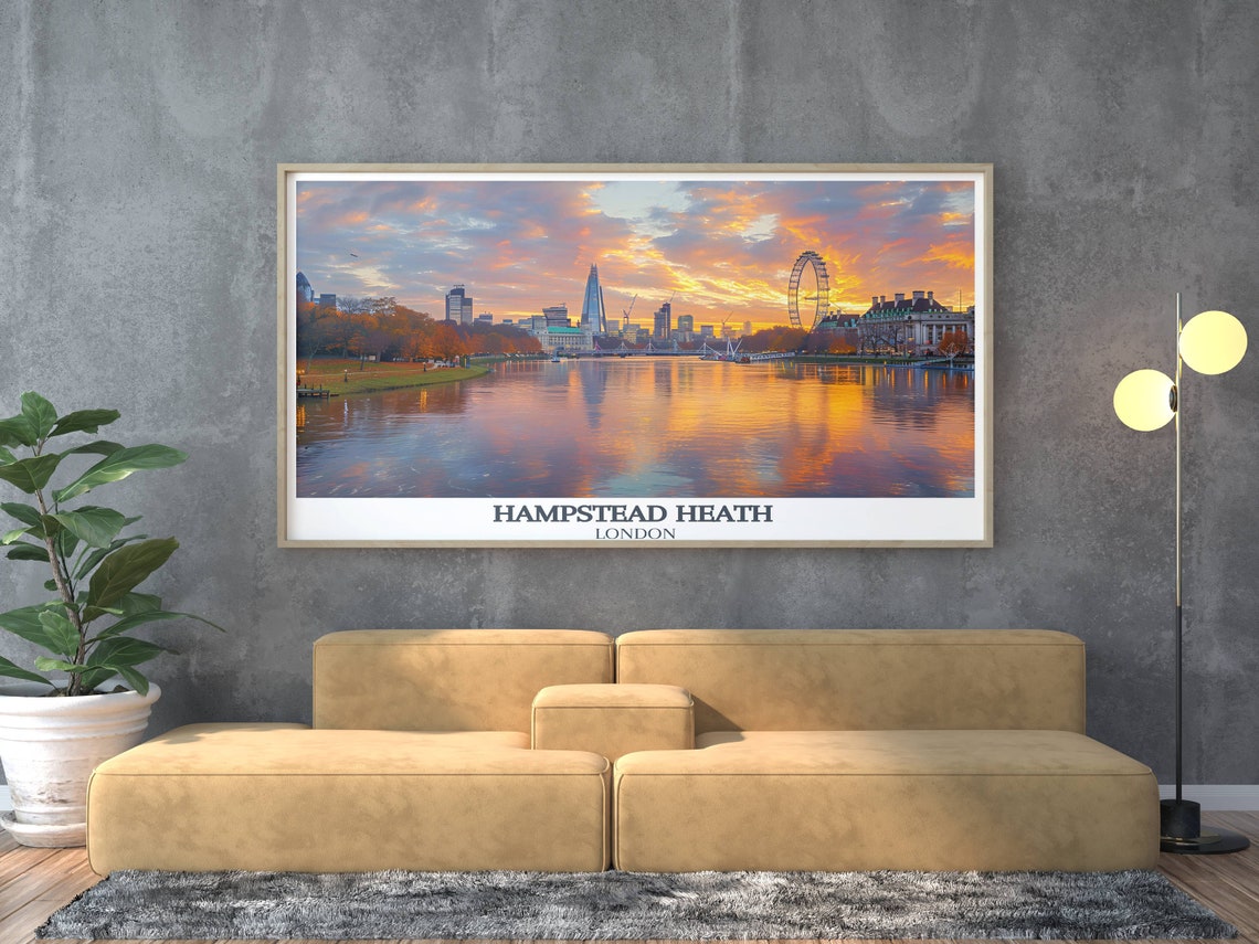 Hampstead Heath London Thames Sunset Skyline Travel Poster Scene - Image 2