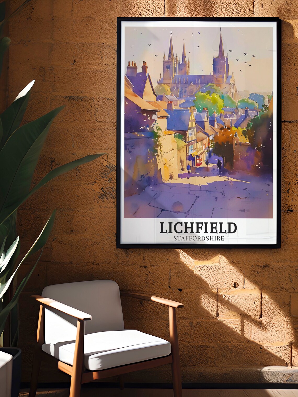 Lichfield Cathedral Morning Watercolor Staffordshire Travel Poster - Image 2