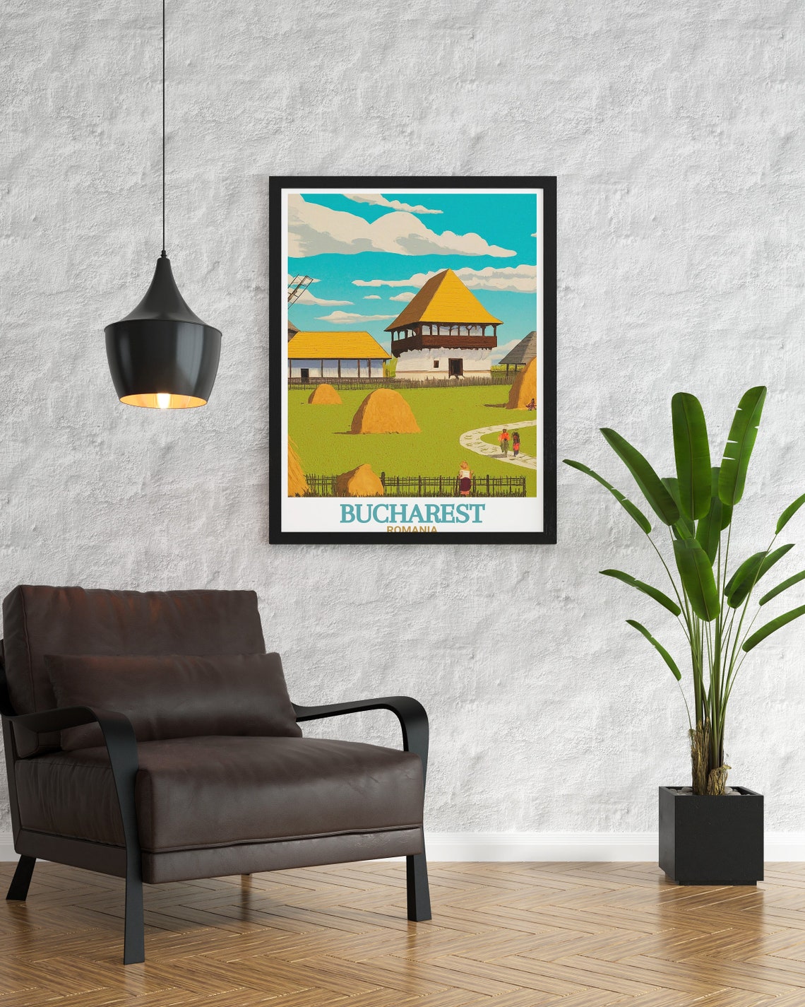 Bucharest Romania Village Museum Wooden Houses Haystacks Poster - Image 3
