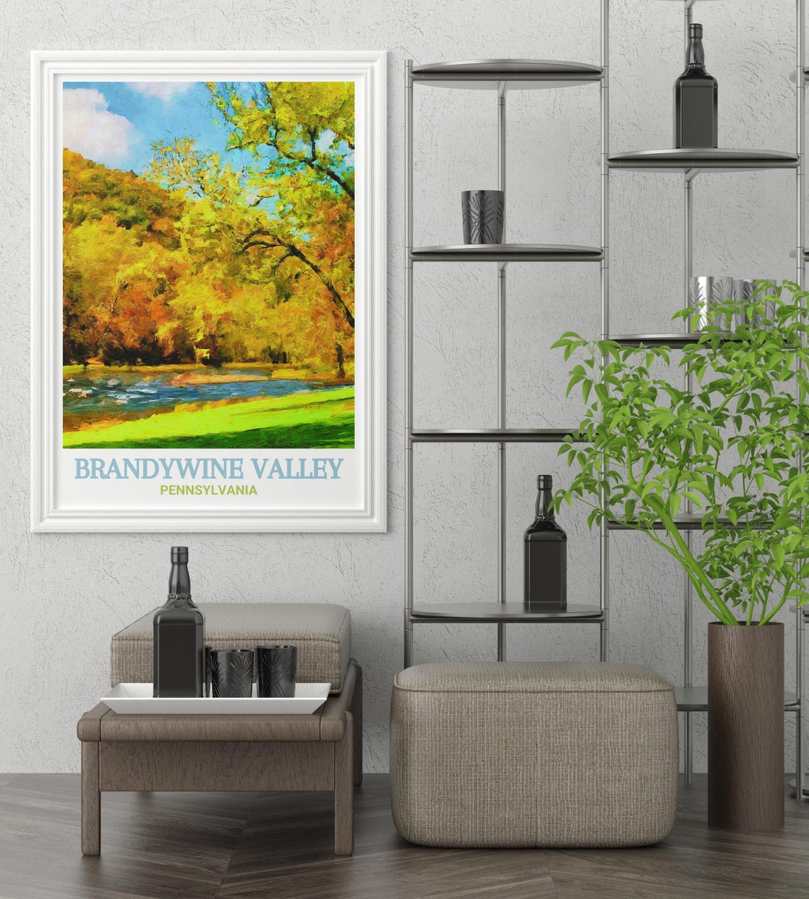 Brandywine Valley Pennsylvania Autumn Foliage Riverside Scene Poster - Image 3