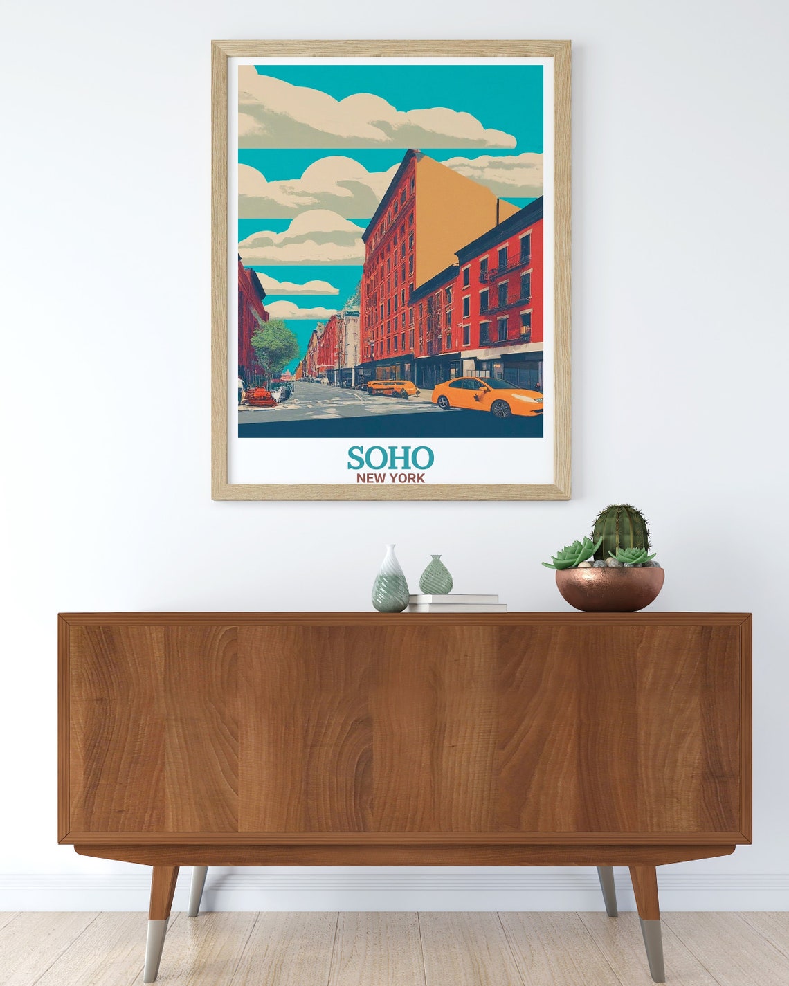 Soho New York Spring Street Yellow Taxis Brick Buildings Poster - Image 2