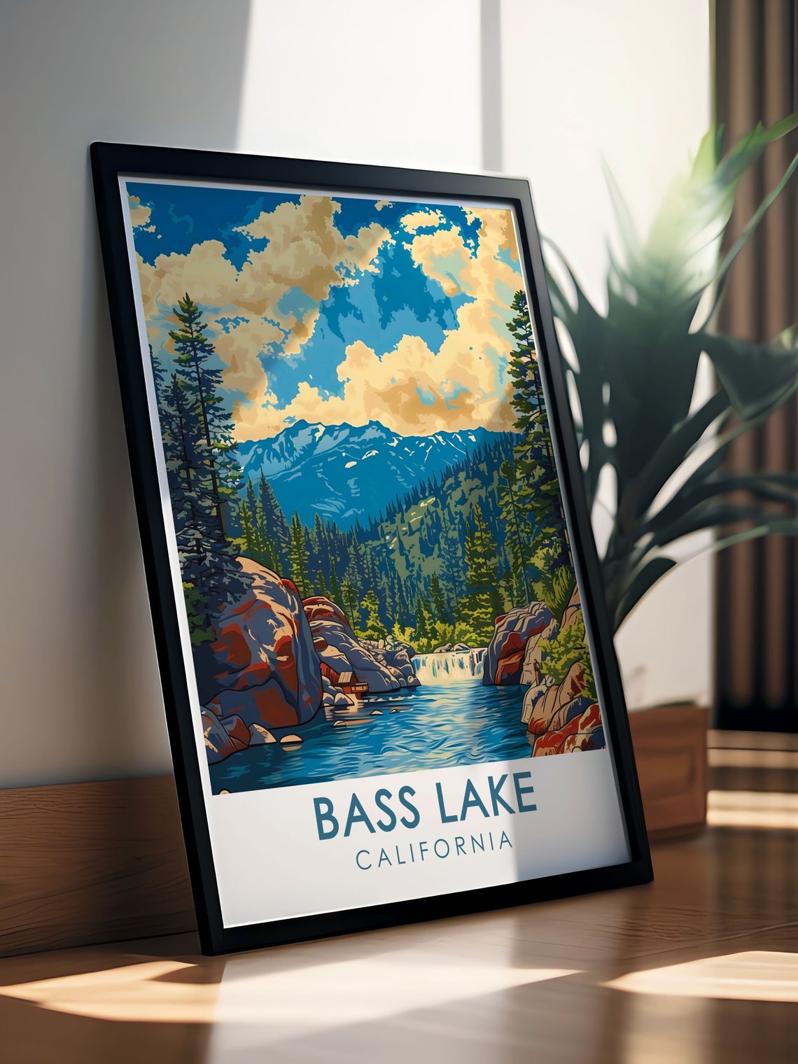 Bass Lake California Waterfall Gorge Pine Forest Mountain Poster - Image 3