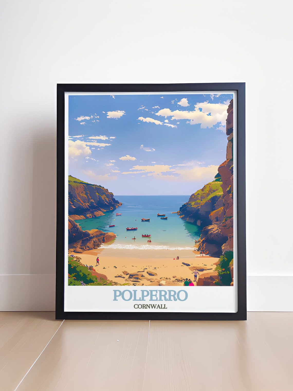 Polperro Cornwall Sunny Cove Beach and Red Fishing Boats Poster - Image 4