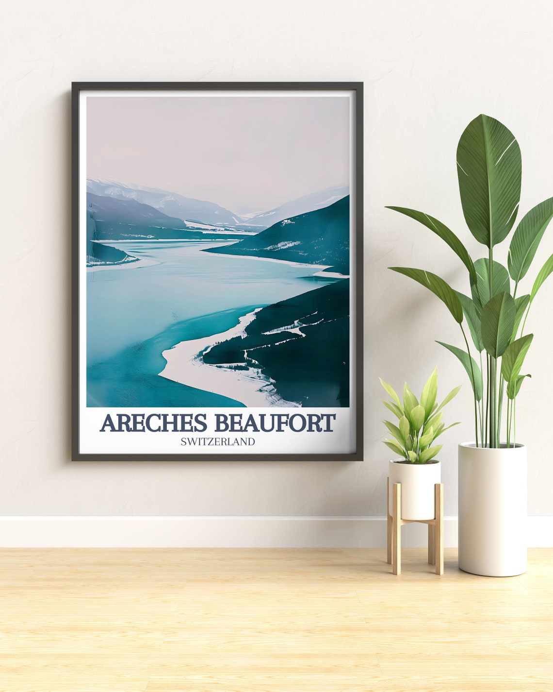Areches Beaufort Serene Alpine Lake And Snowy Mountain View Poster - Image 2