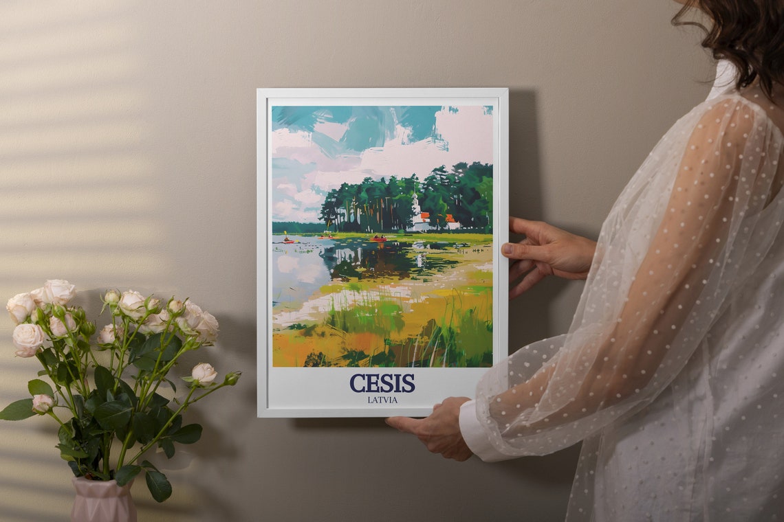 Cesis Latvia Gauja River Kayaks National Park Painterly Travel Poster - Image 2