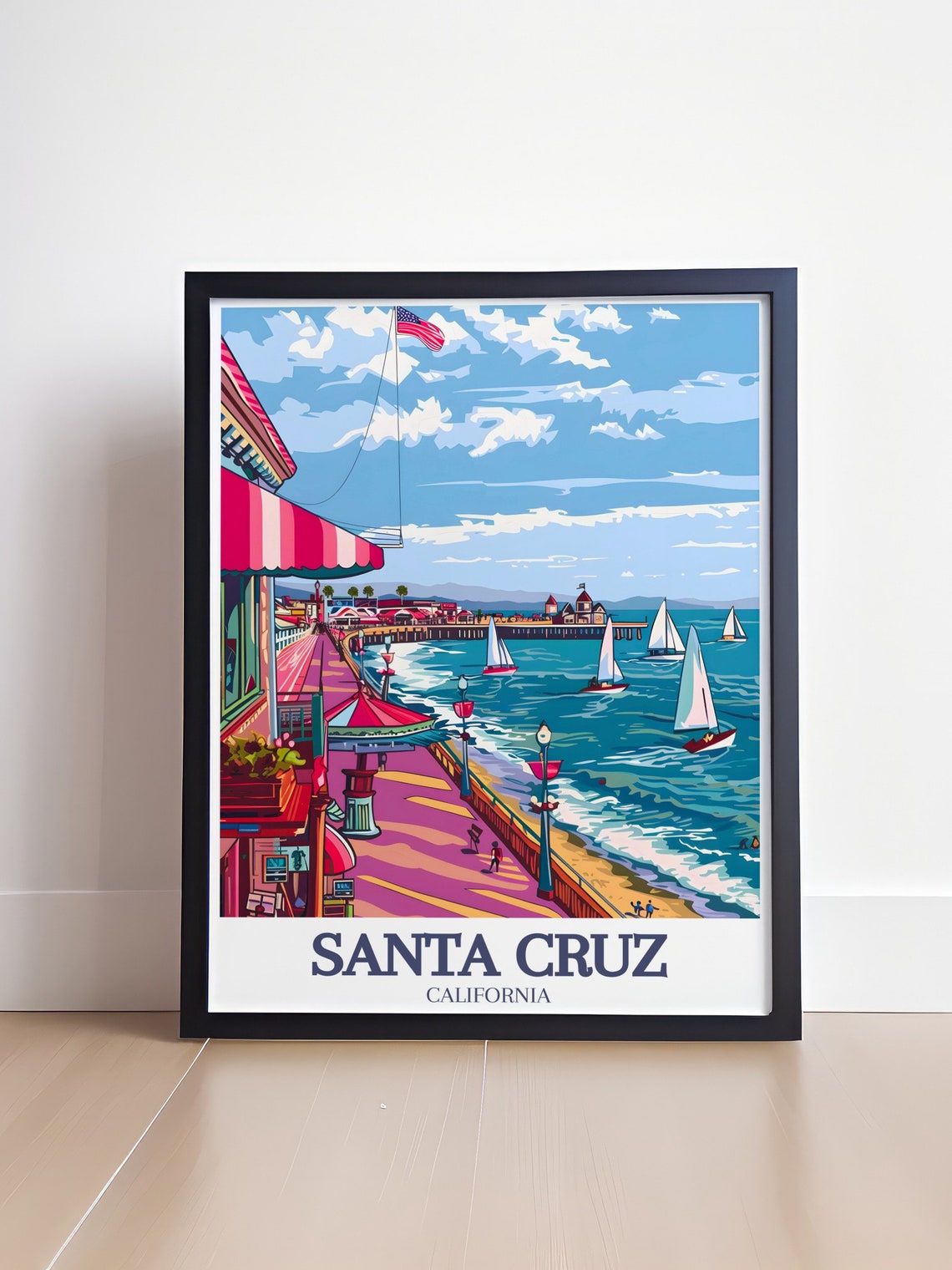 Santa Cruz Beach Boardwalk Sailboats Seaside California Poster - Image 4