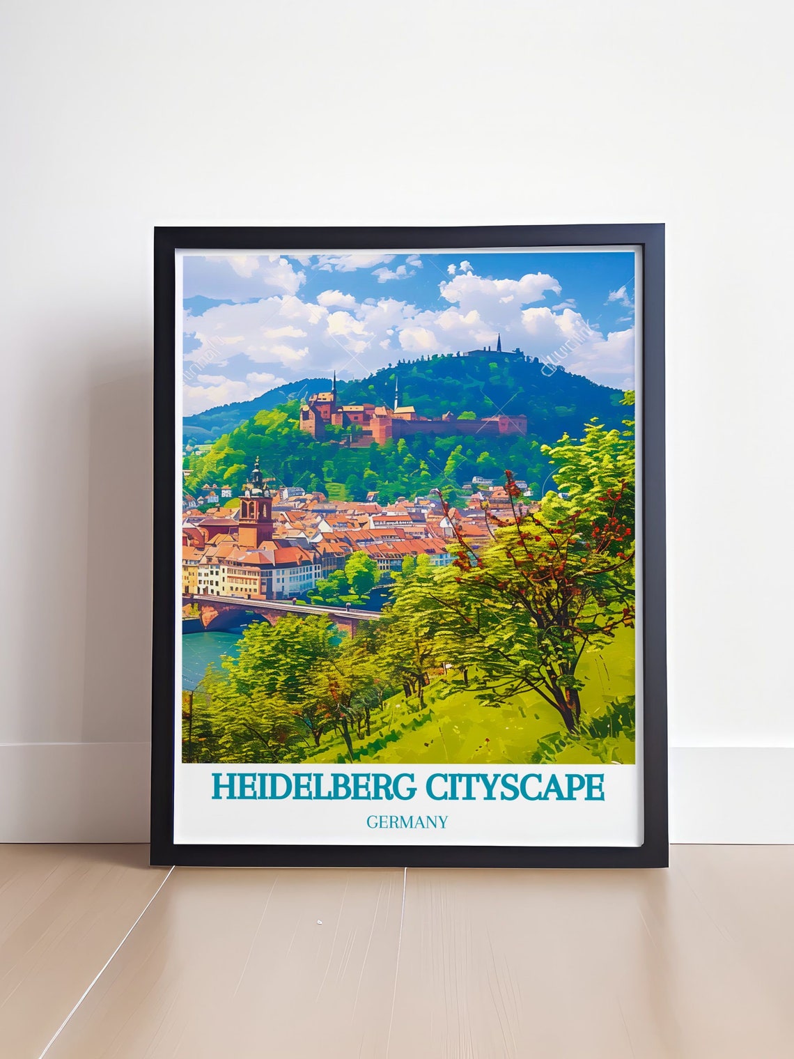 Heidelberg Germany Cityscape Poster Old Town Roofs Castle Hilltop - Image 4