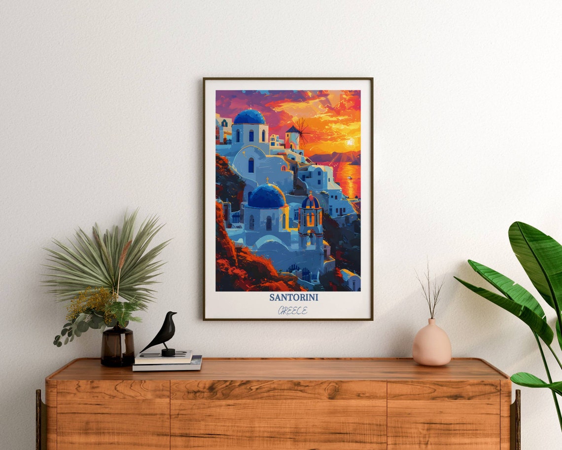 Santorini Sunset Over Blue Domes and Aegean Sea Greece Poster - Image 3