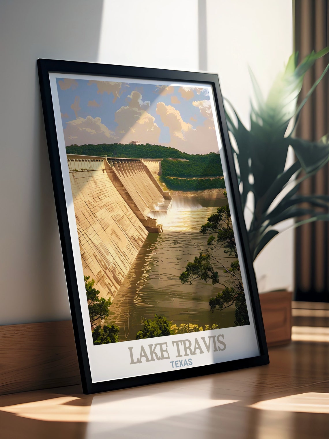 Lake Travis Texas Mansfield Dam Reservoir Engineering Travel Poster - Image 2