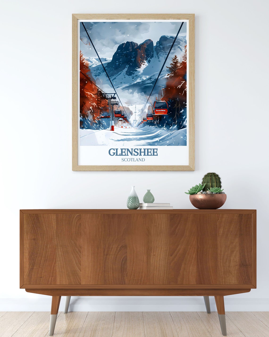 Glenshee Scotland Gondola Cabins Ascending Snowy Peak Poster - Image 2
