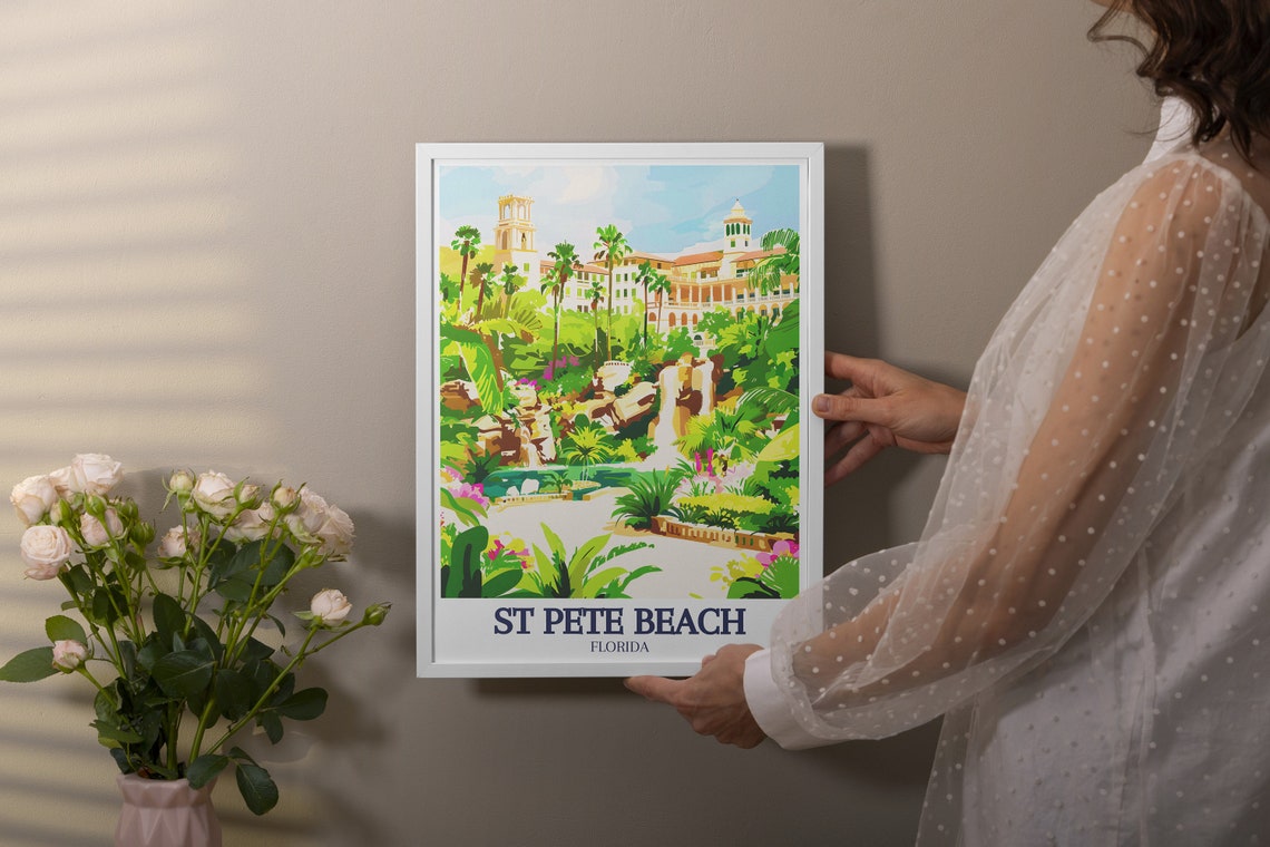 St Pete Beach Tropical Garden Waterfall Florida Travel Poster - Image 2