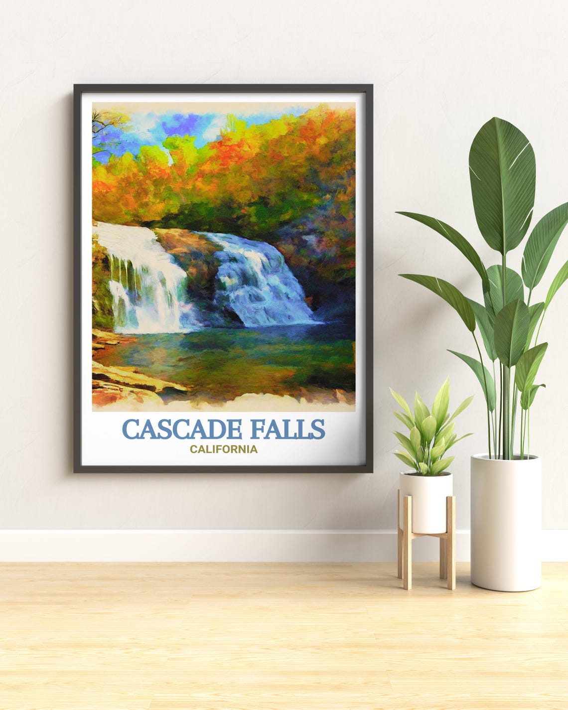 Cascade Falls California Poster Waterfall Cascading Through Forest Art - Image 3