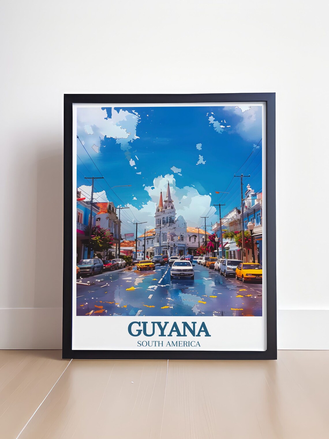 Georgetown Guyana City Hall Vibrant Street Watercolor Poster - Image 4