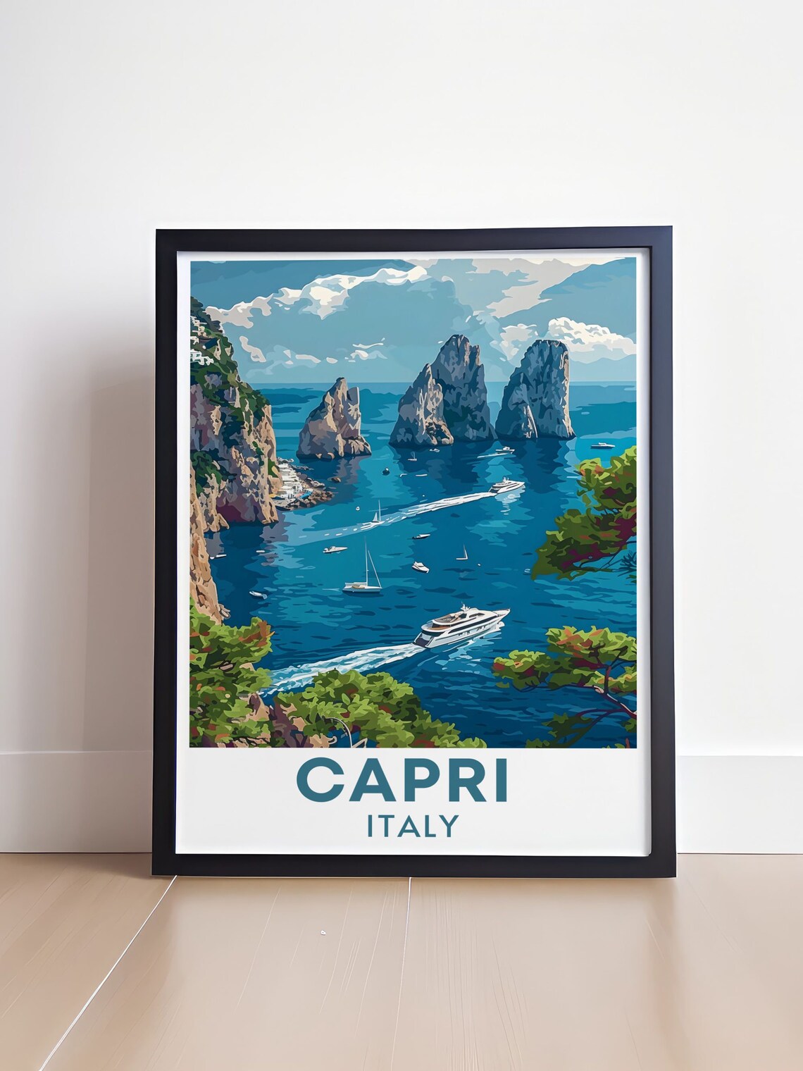 Capri Italy Faraglioni Rocks Blue Sea Yacht Riviera Travel Poster - Image 4