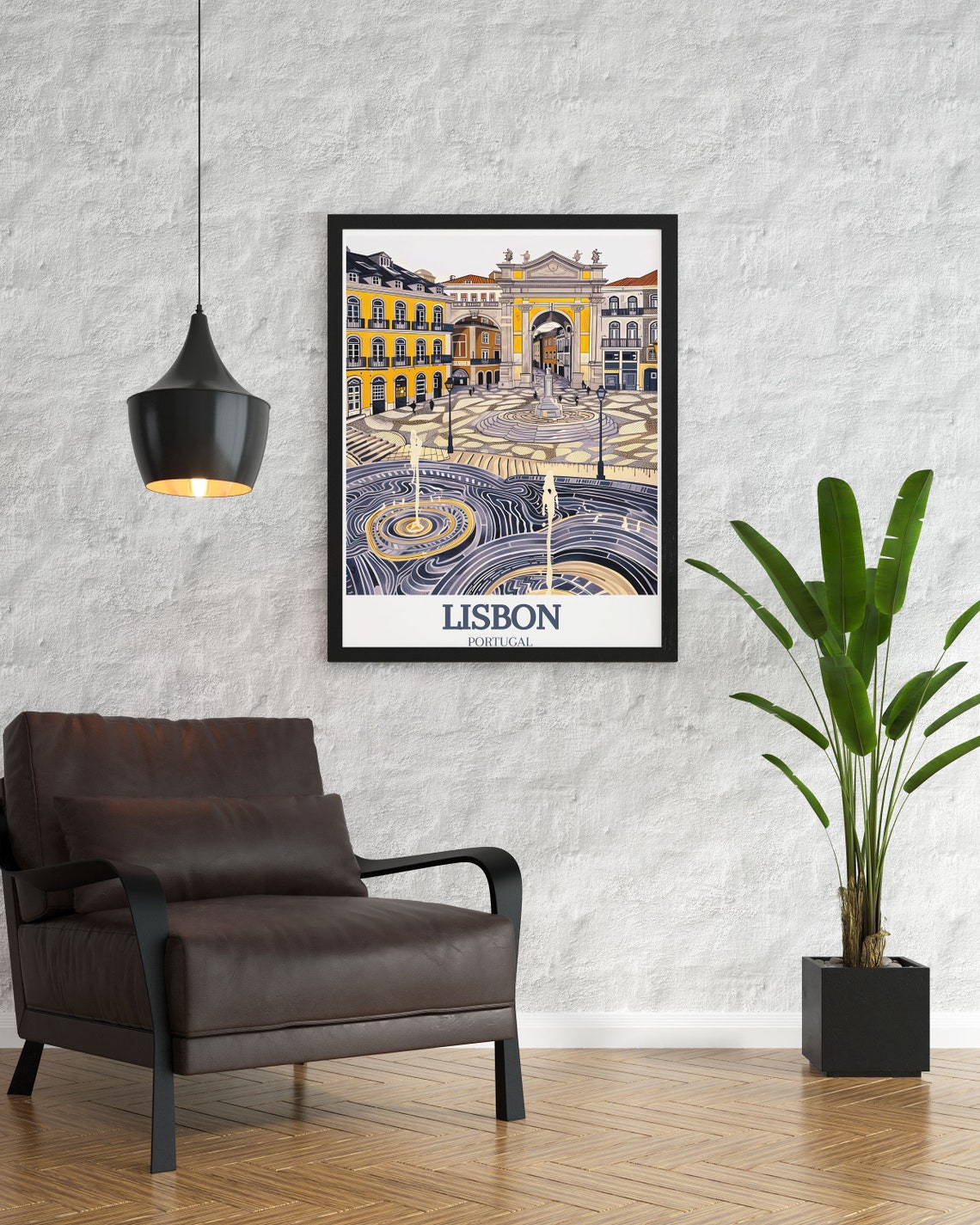 Lisbon Rossio Square Wave Cobblestone Portugal City Travel Poster - Image 3