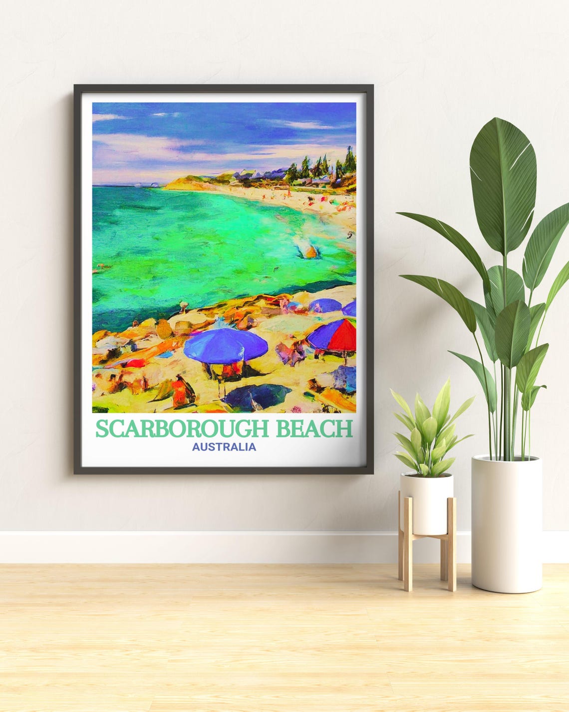 Scarborough Beach Australia Beach Umbrellas Summer Scene Poster - Image 3