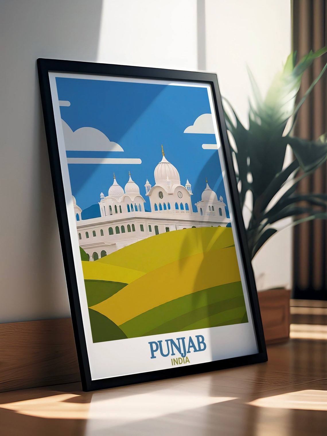 Punjab India Anandpur Sahib Gurudwara Fields Retro Art Poster - Image 3