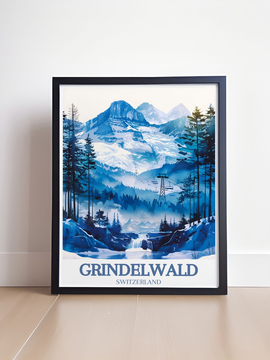 Grindelwald Switzerland Blue Eiger Gondola Winter Art Poster - Image 4