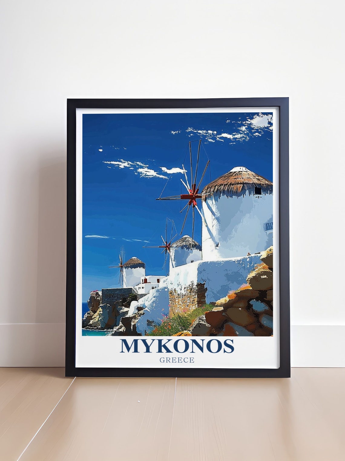 Mykonos Windmills Row Under Deep Blue Aegean Sky Greece Island Poster - Image 4