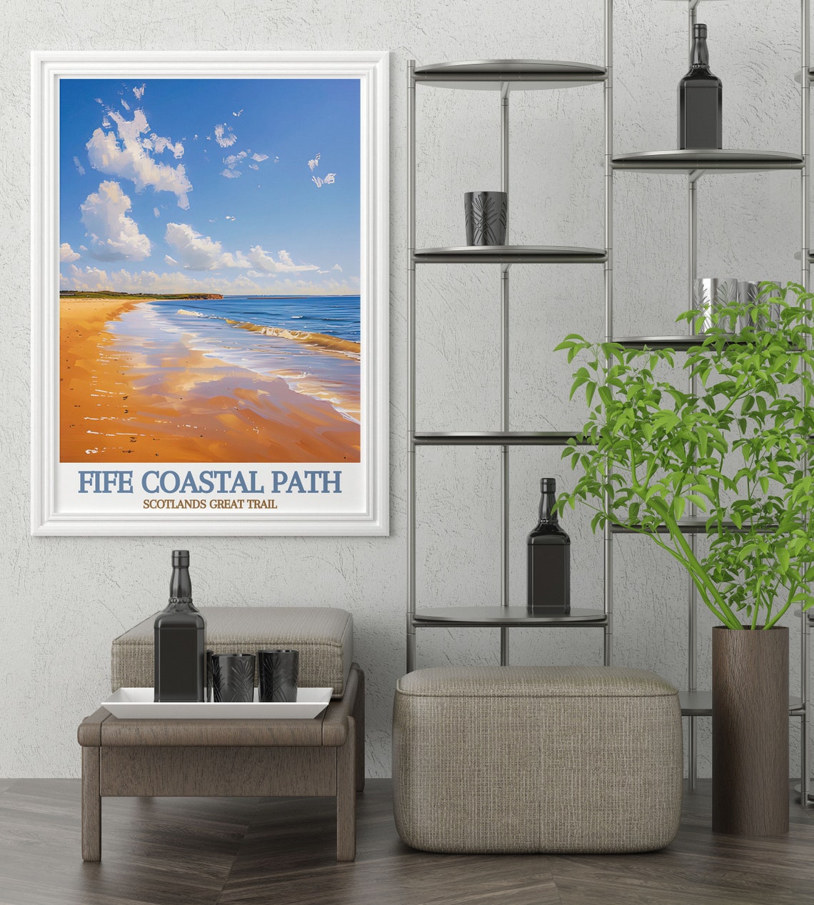 Fife Coastal Path Scotland Golden Beach Waves Under Blue Sky Poster - Image 3