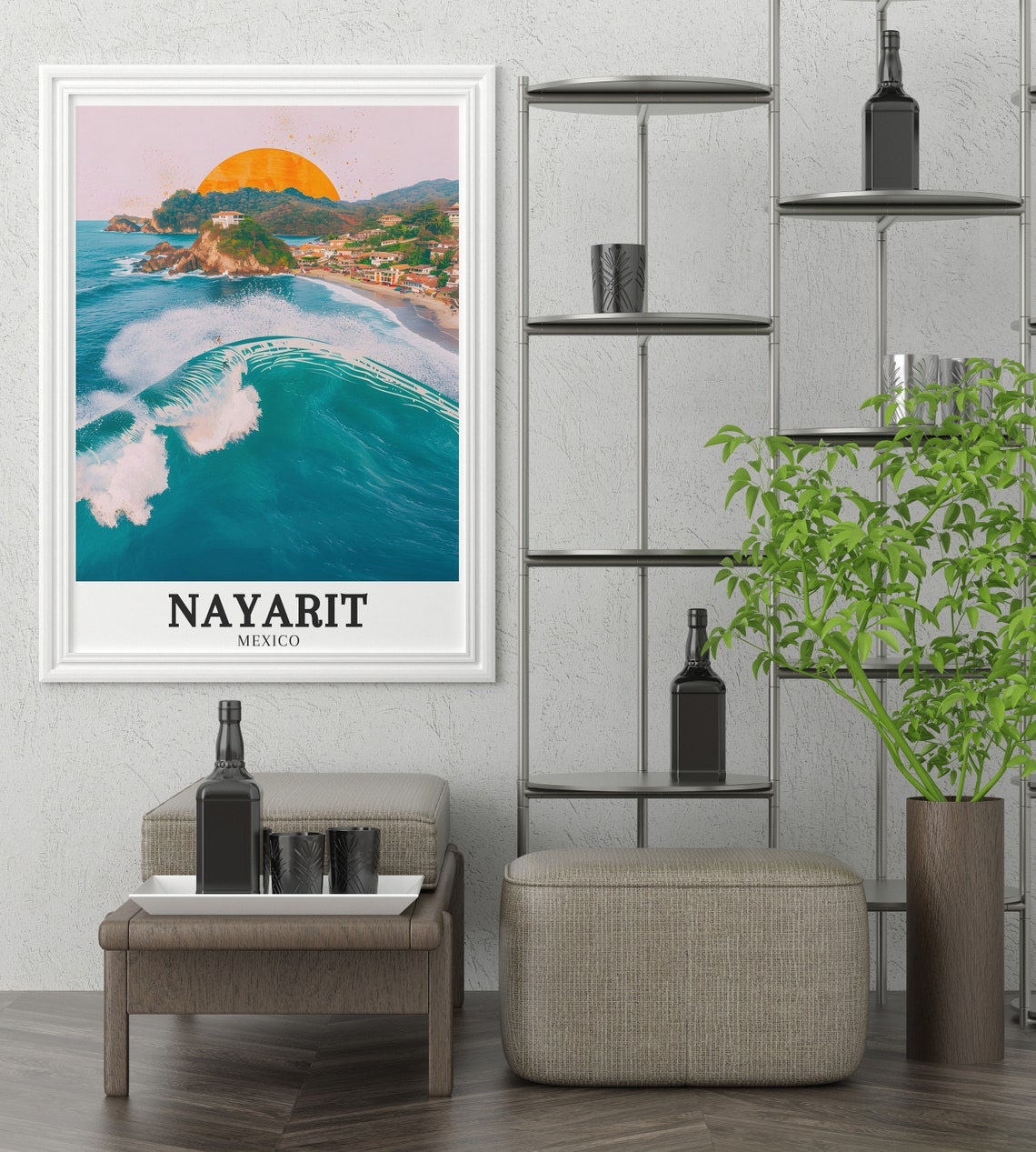 Nayarit Mexico Sayulita Coastline Sunset Wave Surf Beach Poster - Image 2