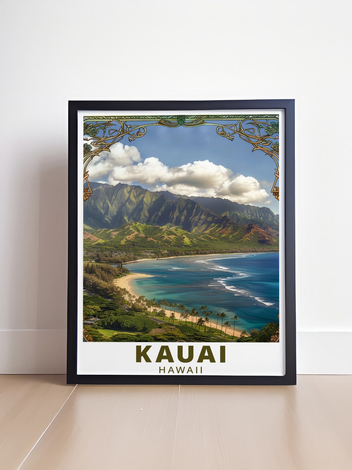 Kauai Hawaii Palm Beach Bay Decorative Art Nouveau Style Poster - Image 4