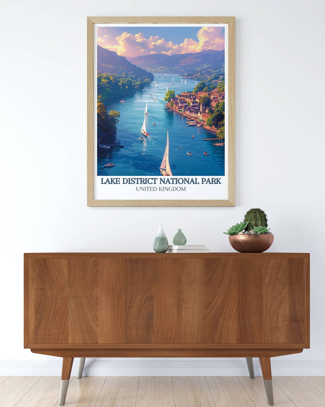 Lake District National Park UK Sailboats Lake Village Poster - Image 3