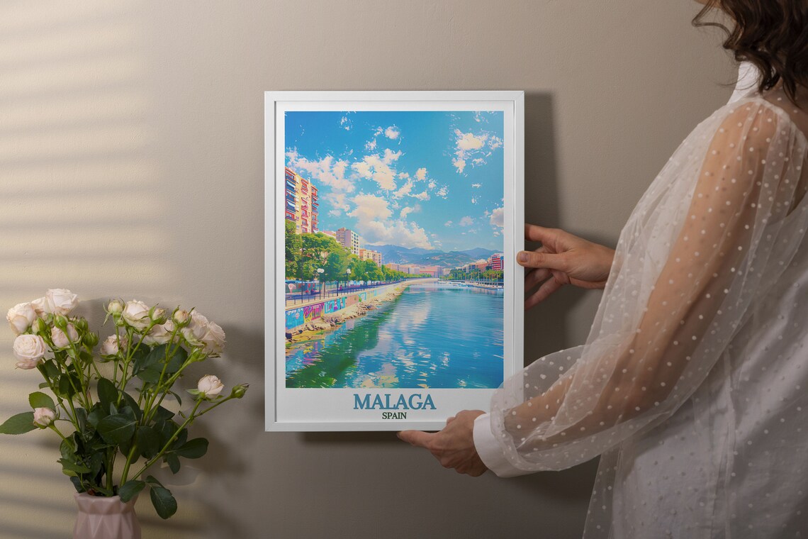 Malaga Spain Guadalmedina River Promenade Sunny City View Poster - Image 3