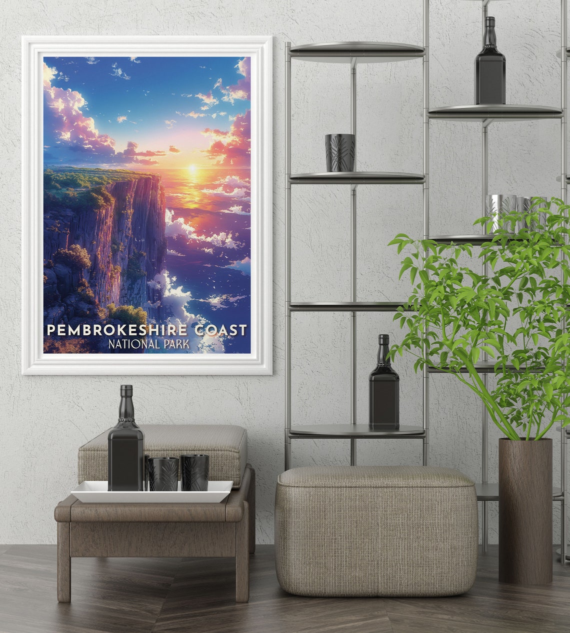 Pembrokeshire Coast Dramatic Cliffs Sunset Over the Sea Poster - Image 4