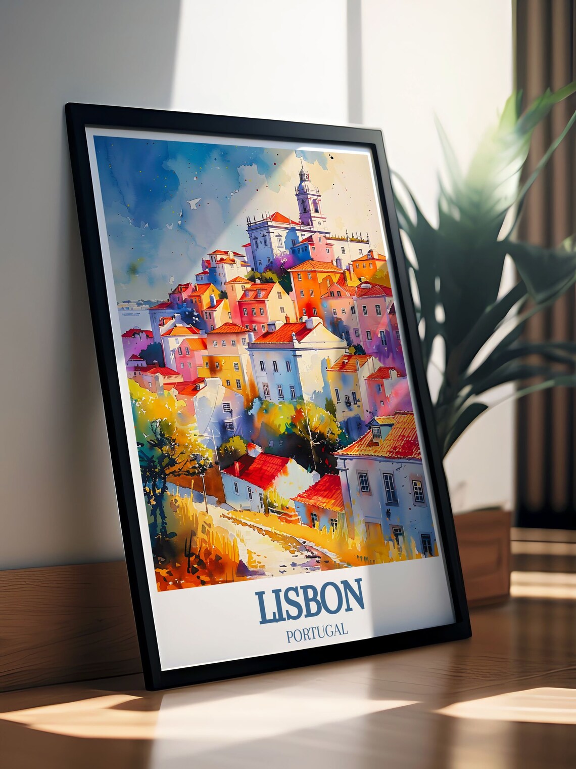 Lisbon Portugal Alfama District Colorful Watercolor Travel Print - Image 2