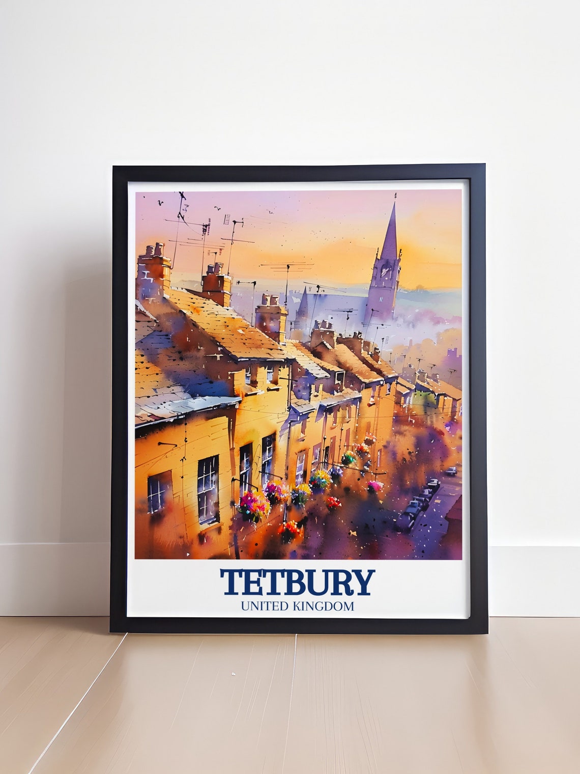 Tetbury Sunset Rooftops Watercolor Cotswold Village England Poster - Image 4