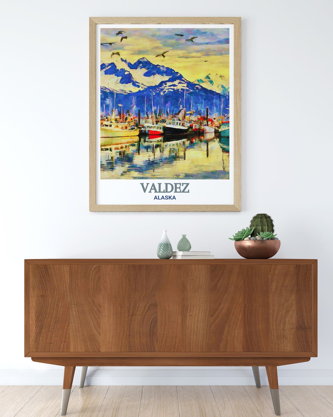 Valdez Alaska Harbor Fishing Boats Snow Mountain Travel Poster - Image 3