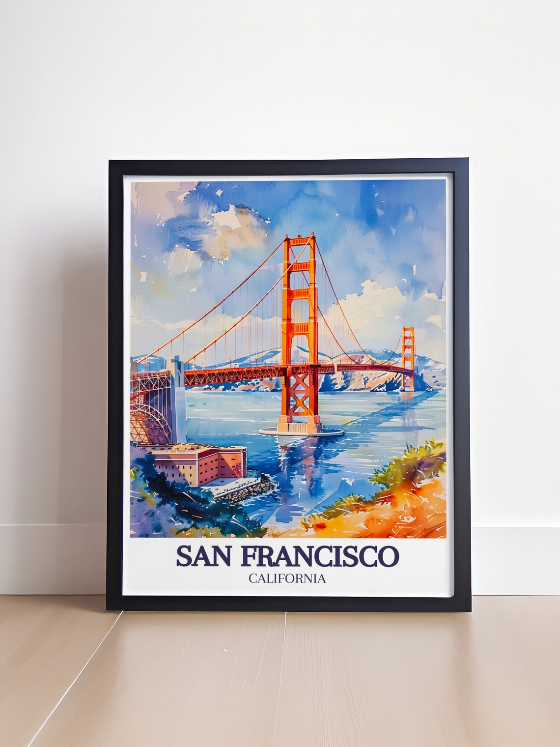 San Francisco Golden Gate Bridge Bay Span Watercolor View Poster - Image 4
