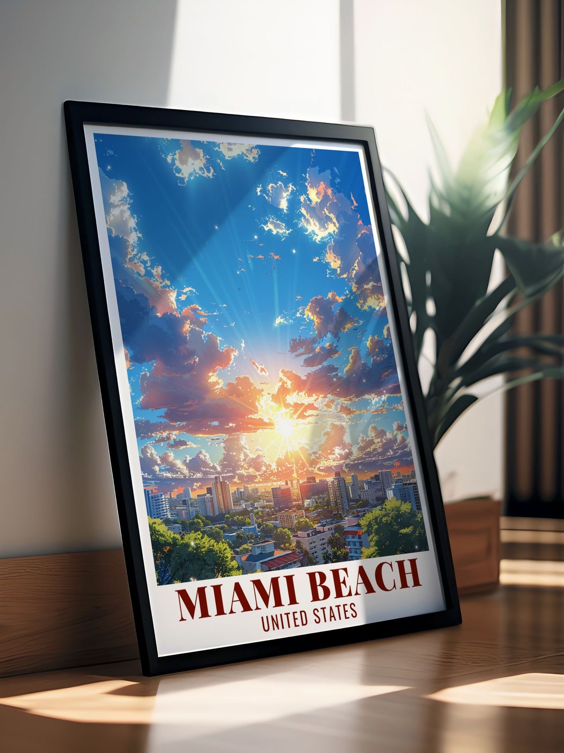 Miami Beach City Skyline Under A Dramatic Golden Sunset Sky Poster - Image 2