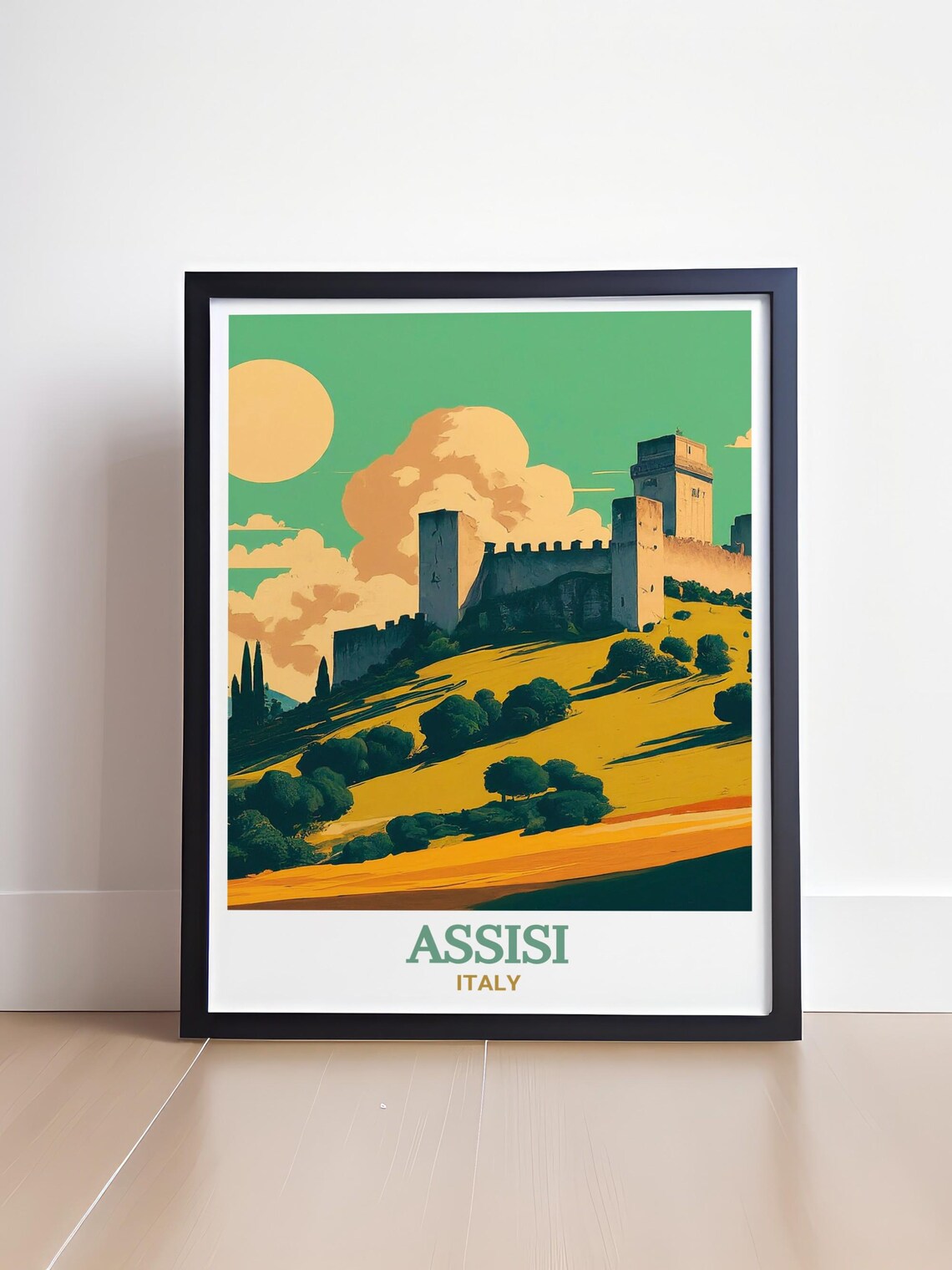 Assisi Italy Rocca Maggiore Fortress Golden Hills Travel Poster - Image 4