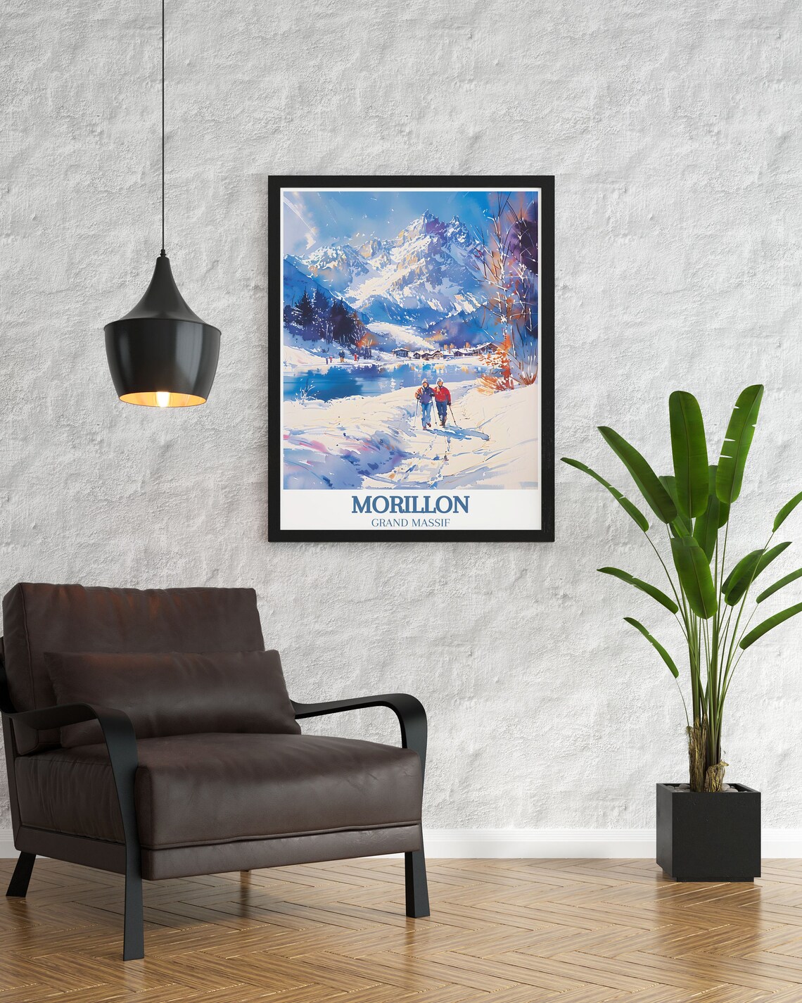 Two Skiers by Frozen Alpine Lake in Morillon Grand Massif Poster - Image 2