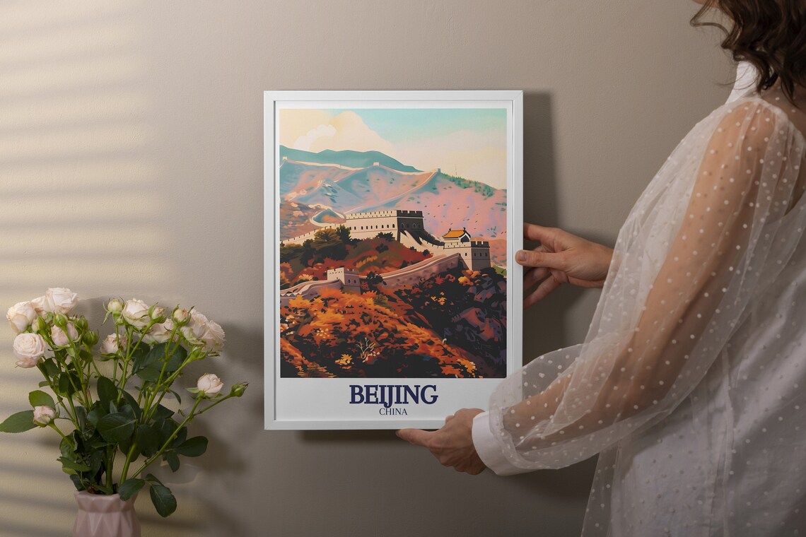 Beijing Great Wall of China Autumn Mountains Vintage Travel Poster - Image 3