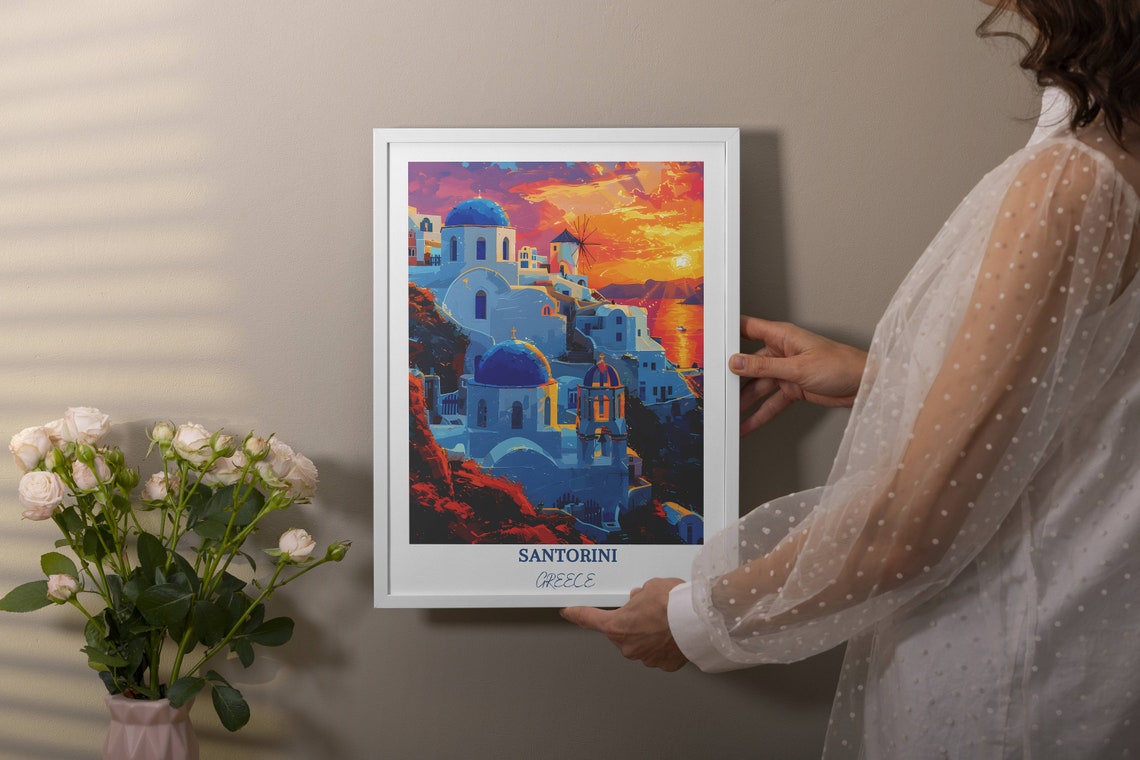 Santorini Sunset Over Blue Domes and Aegean Sea Greece Poster - Image 4