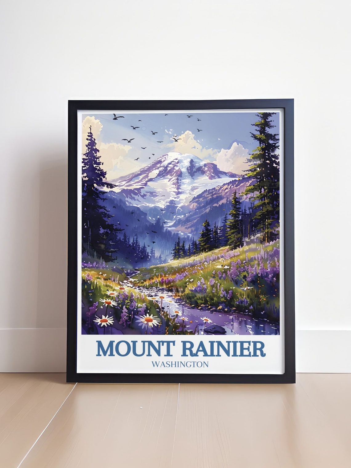 Mount Rainier Washington Wildflower Meadow and Stream Travel Poster - Image 4