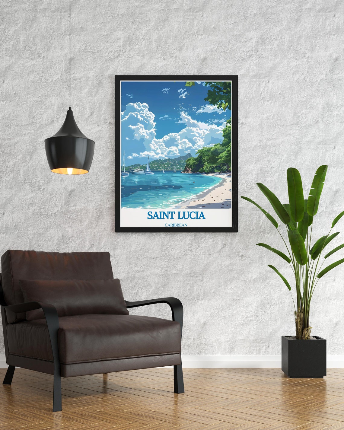 Saint Lucia Caribbean Beach Sailboats On A Turquoise Bay Poster - Image 2