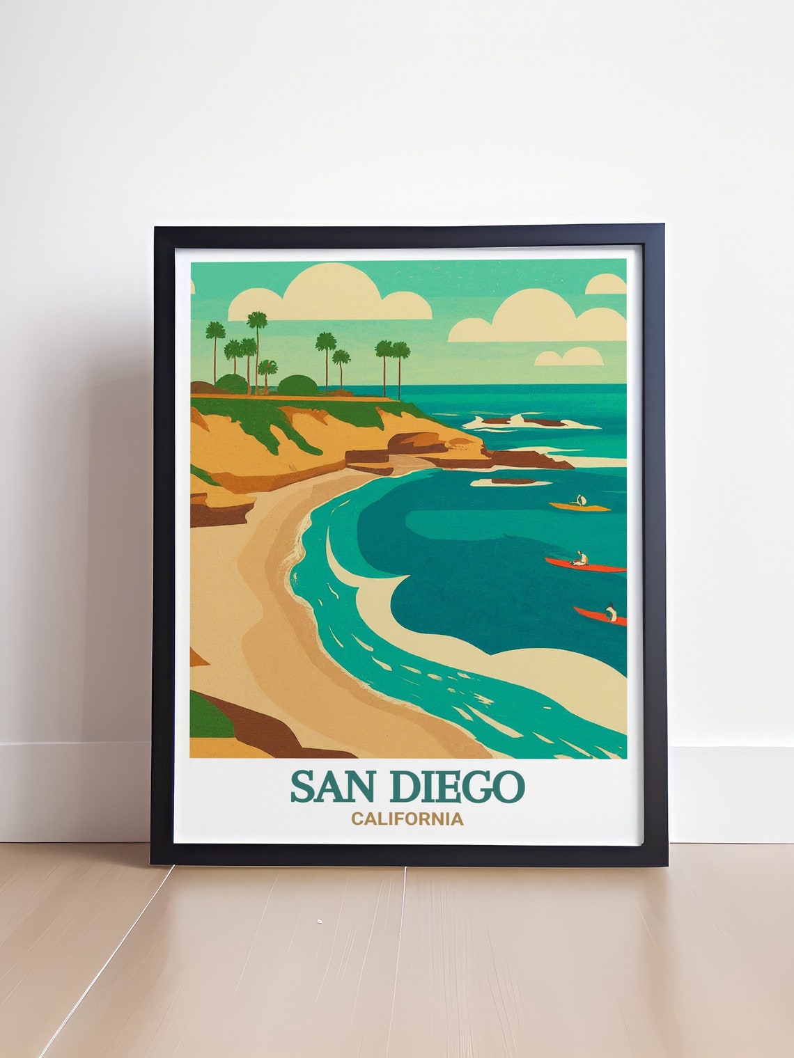 San Diego California La Jolla Cove Kayakers Palm Cliffs Travel Poster - Image 4