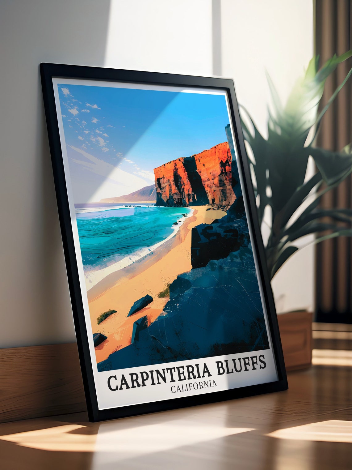 Carpinteria Bluffs California Sunlit Red Cliff Coastal Beach Poster - Image 2