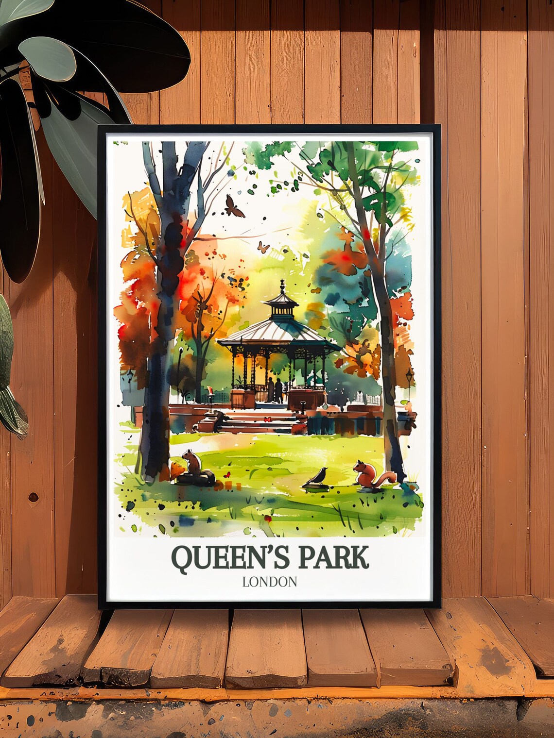 Queens Park London Bandstand Autumn Watercolor Park Scene Poster - Image 3