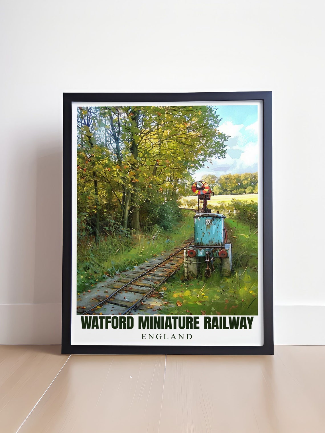 Watford Miniature Railway England Blue Train Trackside Poster - Image 4