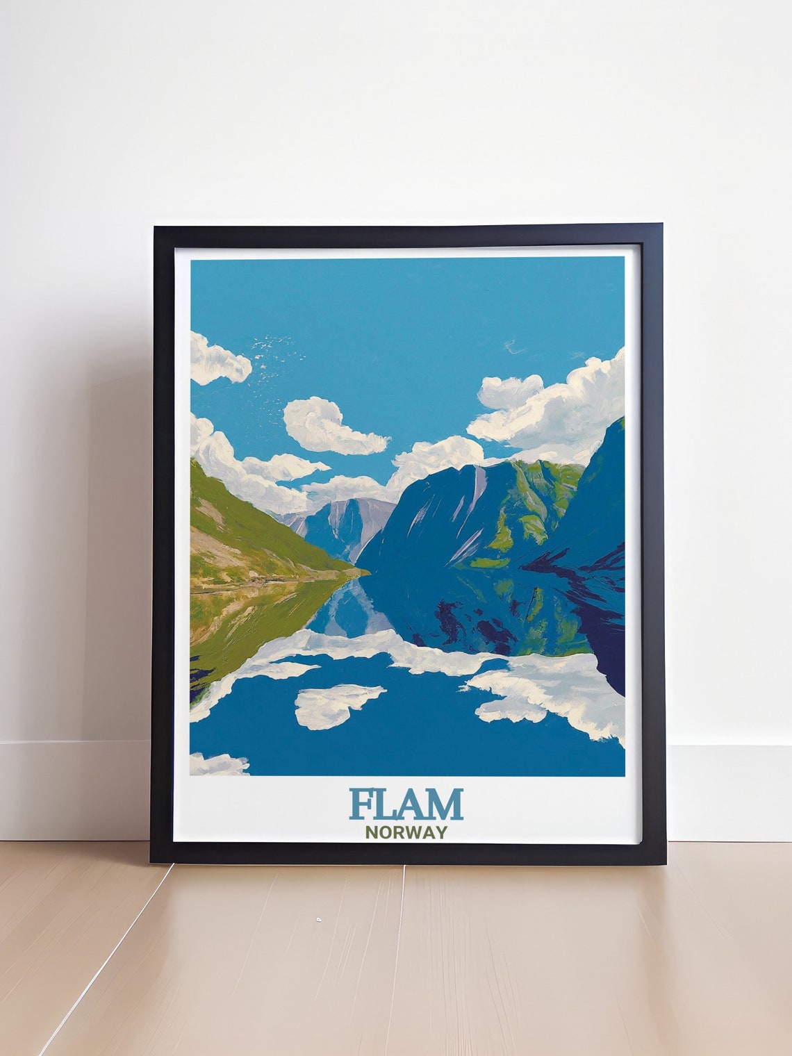 Flam Norwegian Fjord Mirror Reflection Blue Sky Travel Poster - Image 4
