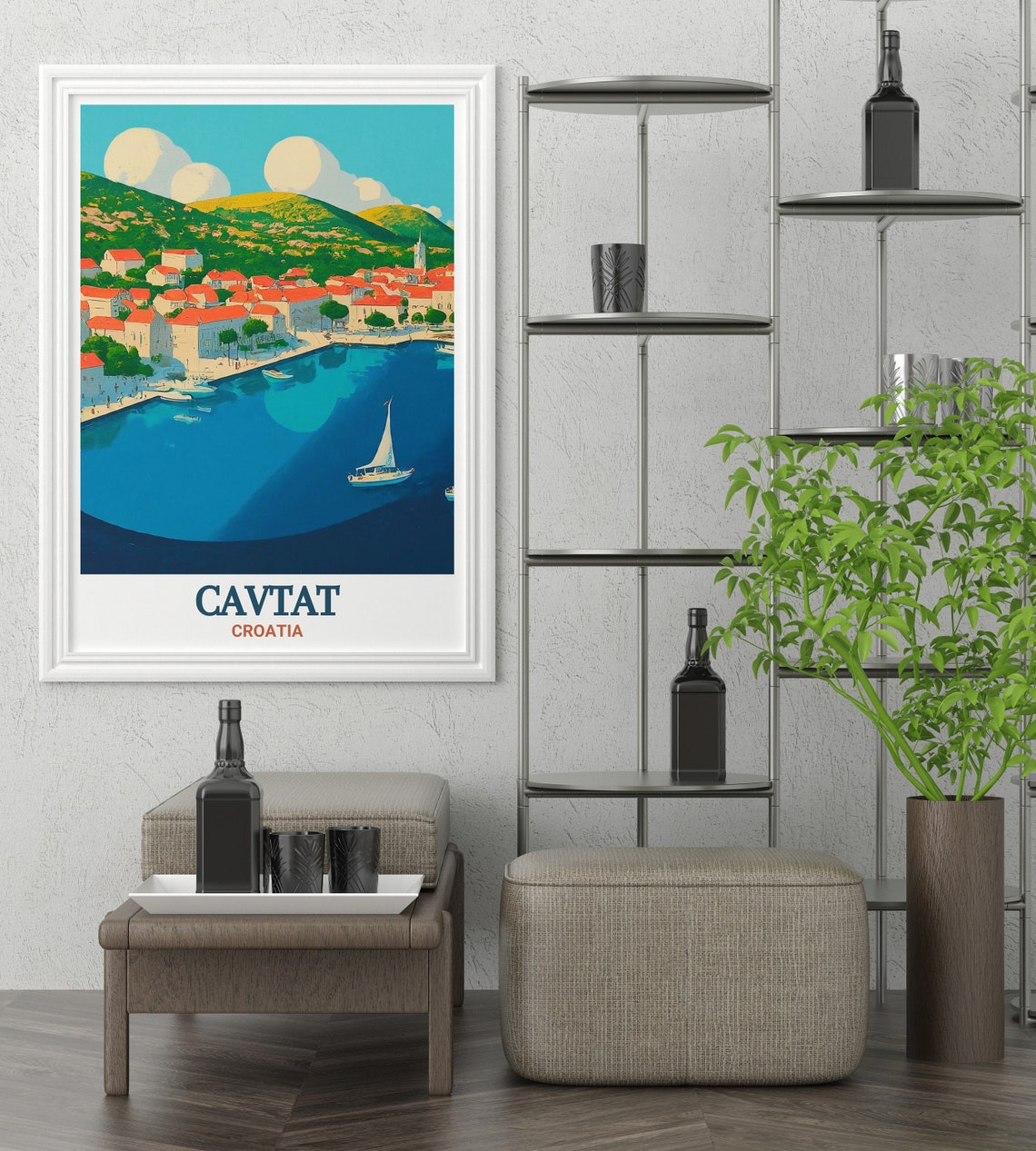 Cavtat Harbor Sailboats and Terracotta Rooftops in Croatia Poster - Image 2